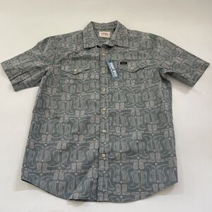 Wrangler Cowboy Wash Shirt Pearl Snap Cowboy Boot Medium All Over‎ Print Western